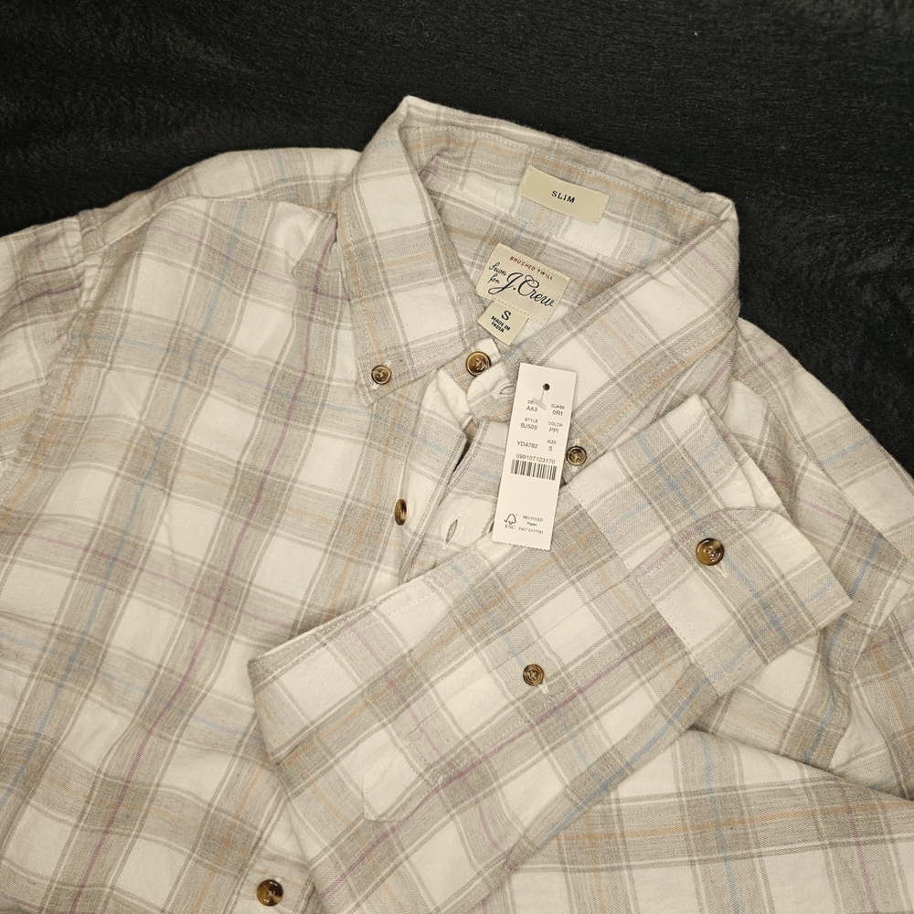 NWT J. Crew Men's Plaid Casual Button Down Shirt - Cream, Tan, Blue